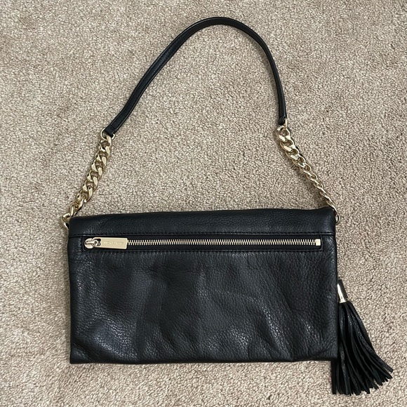Michael Kors Black Foldover Shoulder Bag Clutch with Gold Chain Accents - Picture 2 of 2